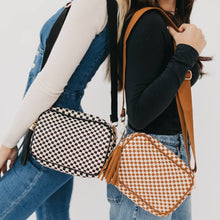 Load image into Gallery viewer, Woven Willow Camera Crossbody Bag: Checkered Black