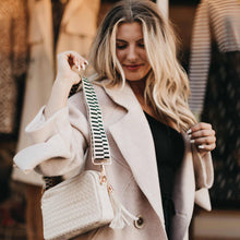 Load image into Gallery viewer, Woven Willow Camera Crossbody Bag: Checkered Black