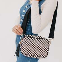 Load image into Gallery viewer, Woven Willow Camera Crossbody Bag: Checkered Black
