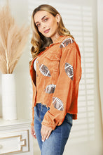 Load image into Gallery viewer, Football Patch Raw Hem Shacket