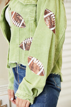 Load image into Gallery viewer, Football Patch Raw Hem Shacket