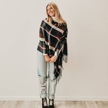Load image into Gallery viewer, Button Plaid Shawl Scarf: Gray
