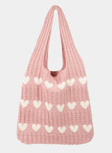 Load image into Gallery viewer, Fame Contrast Heart Crochet Tote Bag
