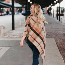 Load image into Gallery viewer, Button Plaid Shawl Scarf: Gray

