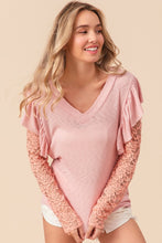 Load image into Gallery viewer, BiBi Ruffled Lace Sleeve Rib Knit Top
