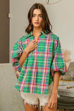 Load image into Gallery viewer, BiBi Plaid Balloon Sleeve Blouse
