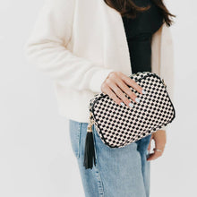 Load image into Gallery viewer, Woven Willow Camera Crossbody Bag: Checkered Black
