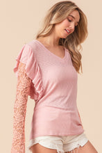 Load image into Gallery viewer, BiBi Ruffled Lace Sleeve Rib Knit Top
