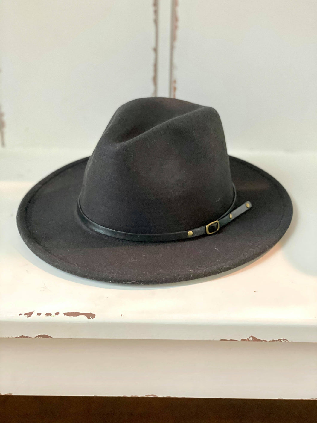 Wool Black Buckle Trim Fedora