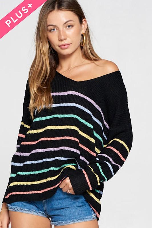 Stripe Print Oversize Cozy Sweater PREORDER - PLUS