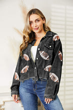 Load image into Gallery viewer, Football Patch Raw Hem Shacket
