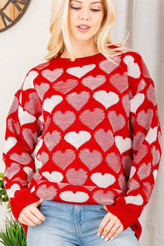 WT1001V HEART SWEATER TOP