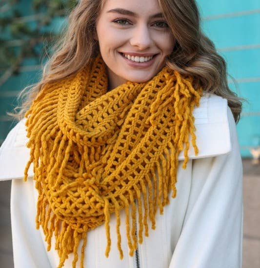 Lattice Knit Tassel Infinity Scarf