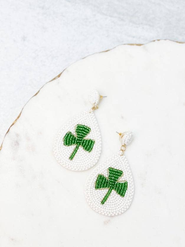 Teardrop Clover Beaded Statement Earrings
