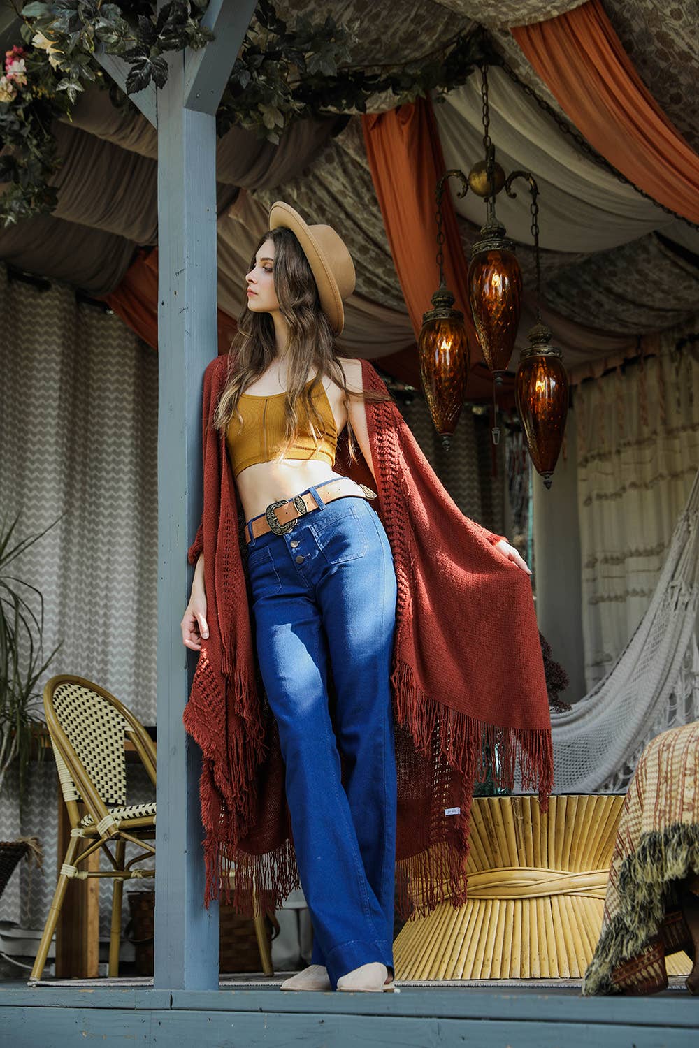 Open Work Frayed Border Bohemian Ruana